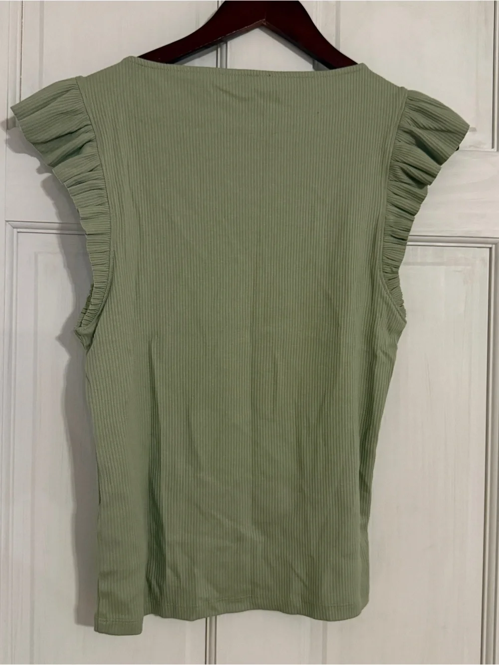 J. CREW Women's Olive Green Rib Ruffle Tank Top Size L